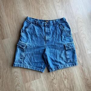 Y2K Route 66 Baggy Denim Cargo Shorts